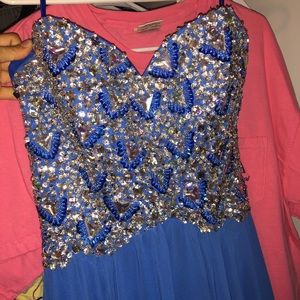 Blue prom dress with sequin top